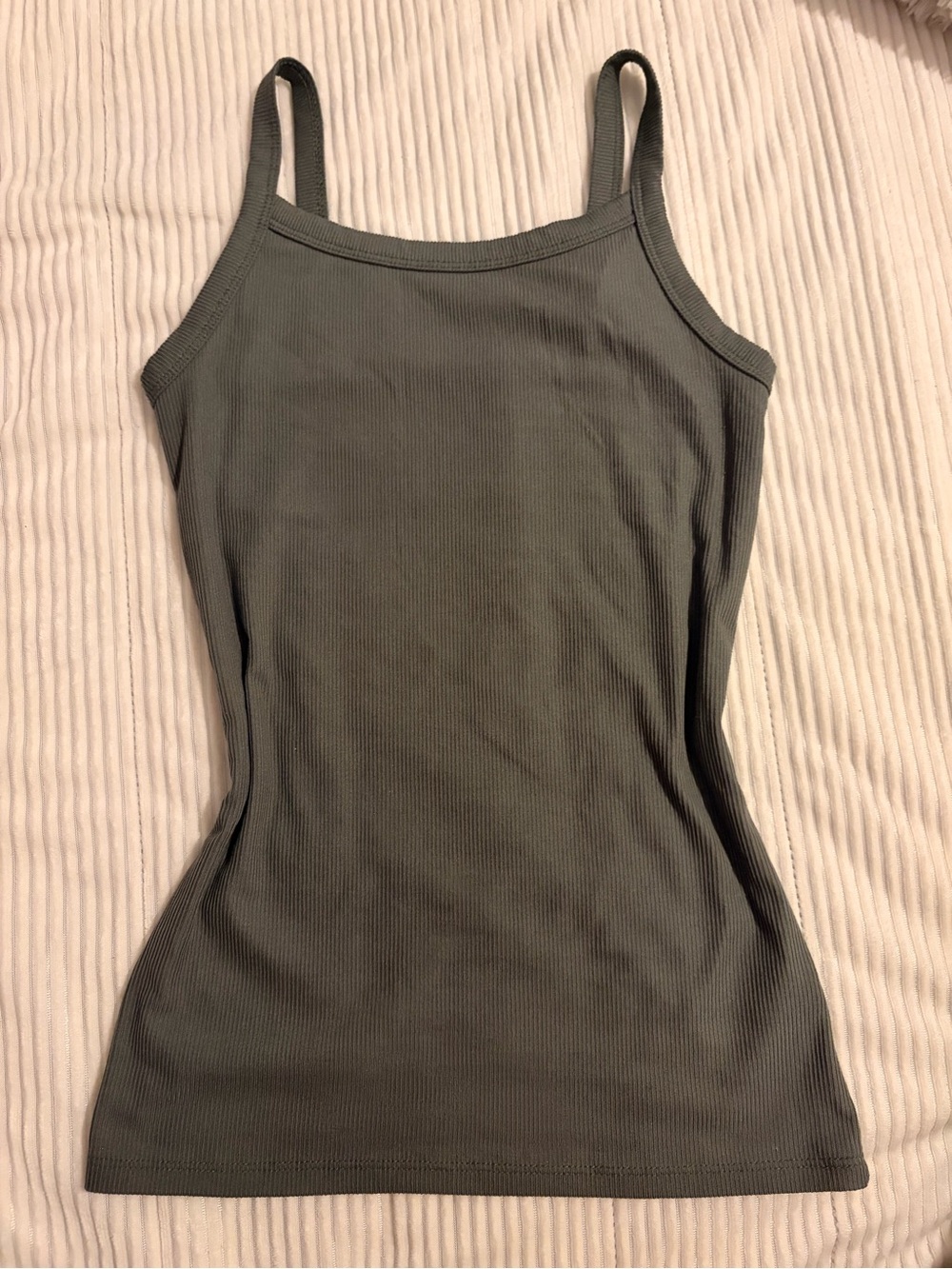 No Boundaries Olive Green Ribbed Tank with Spaghetti Straps